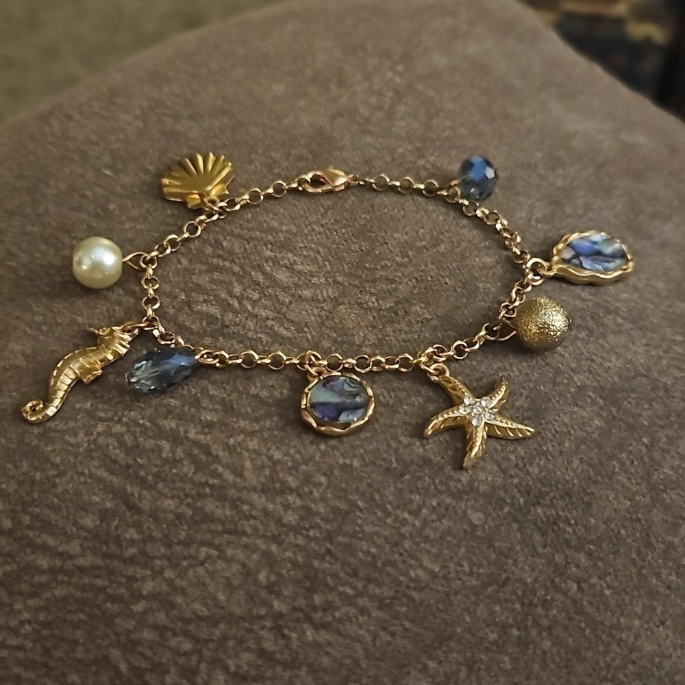VTG 1970s Mermaidcore Beach Theme Seahorse Charm Festival Anklet - Picture 2 of 6